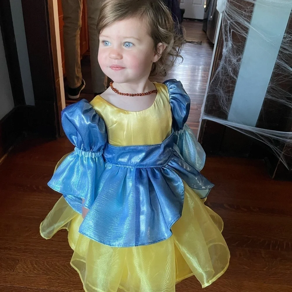 Kids Blue and Yellow Flounder Inspired Princess Costume